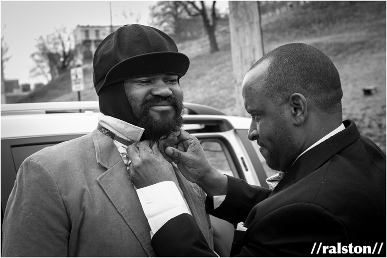 gregory porter being prepped by his brother lloyd for the "be good" music video